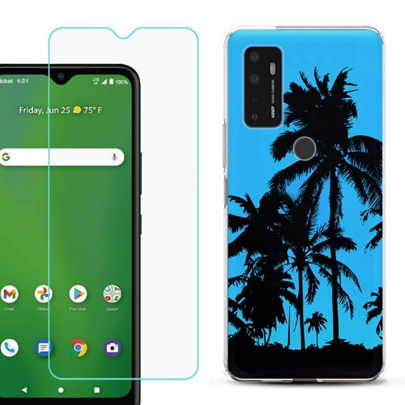 Shockproof Bumper Phone Case for AT&T Radiant Max 5G / Fusion 5G, with Tempered Glass Screen Protector, by OneToughShield ® - Tropical Summer