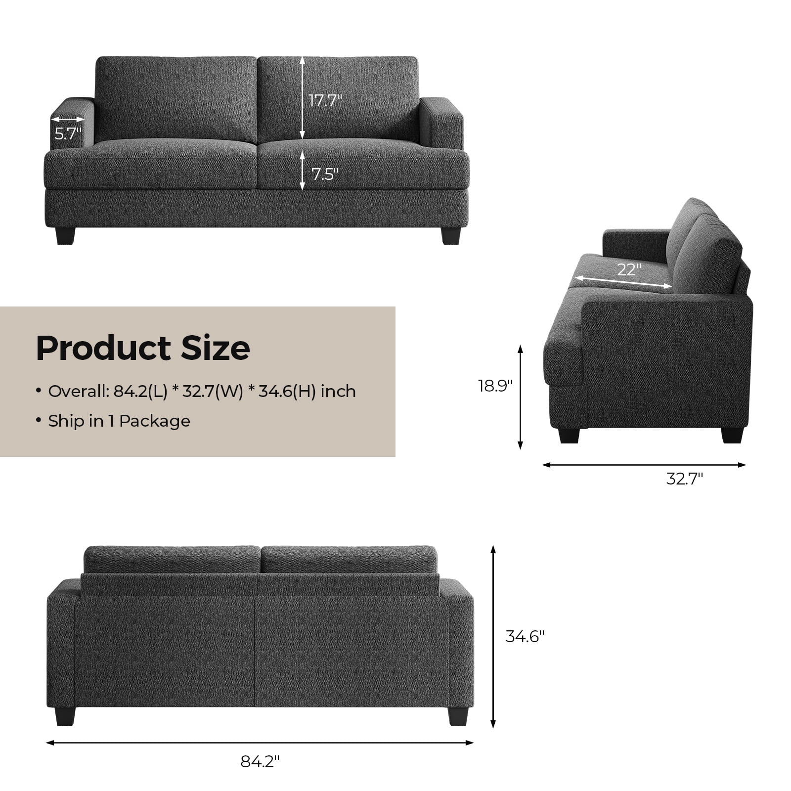 BLAZANT 84” Loveseat Sofa, High Resilience Loveseat Sofa, Linen Fabric 2 Seat Sofa Couch with Wooden Frame& Upholstered Cushion, Modern Deep Seat Sofa for Bedroom Office