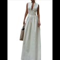 thumbnail image 1 of Vestido Midi Informal de Verano para Mujer, con Escote en V Profundo, Cremallera, Mangas , Cintura Elástica Fruncida y Bolsillos. Crema S, 1 of 10