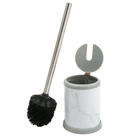 Bath Bliss Self Closing Lid Toilet Brush and Holder in Marble 4.5" Rd x 14.75"