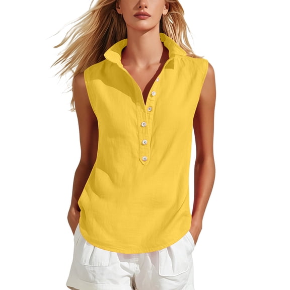 Posijego Women's Sleeveless Tank Tops Button-Up Collared Blouses Business Casual Office Work Tank Tops for Women