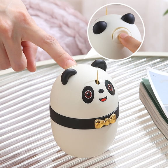 UDIYO Toothpick Holder Portable Press Type Single Hole Detachable Reusable Dustproof Cartoon Panda Bamboo Toothpick Dispenser Home Supplies