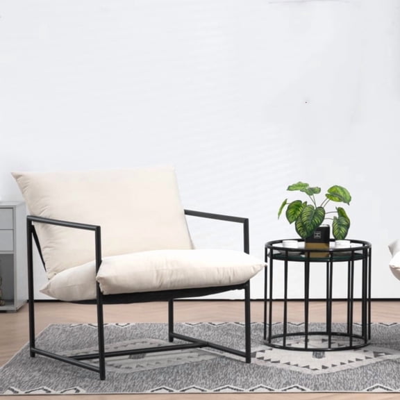 Cterwk Modern Velvet Accent Chair with Metal Frame, Upholstered Armchair for Living Room, Bedroom, Office, Beige