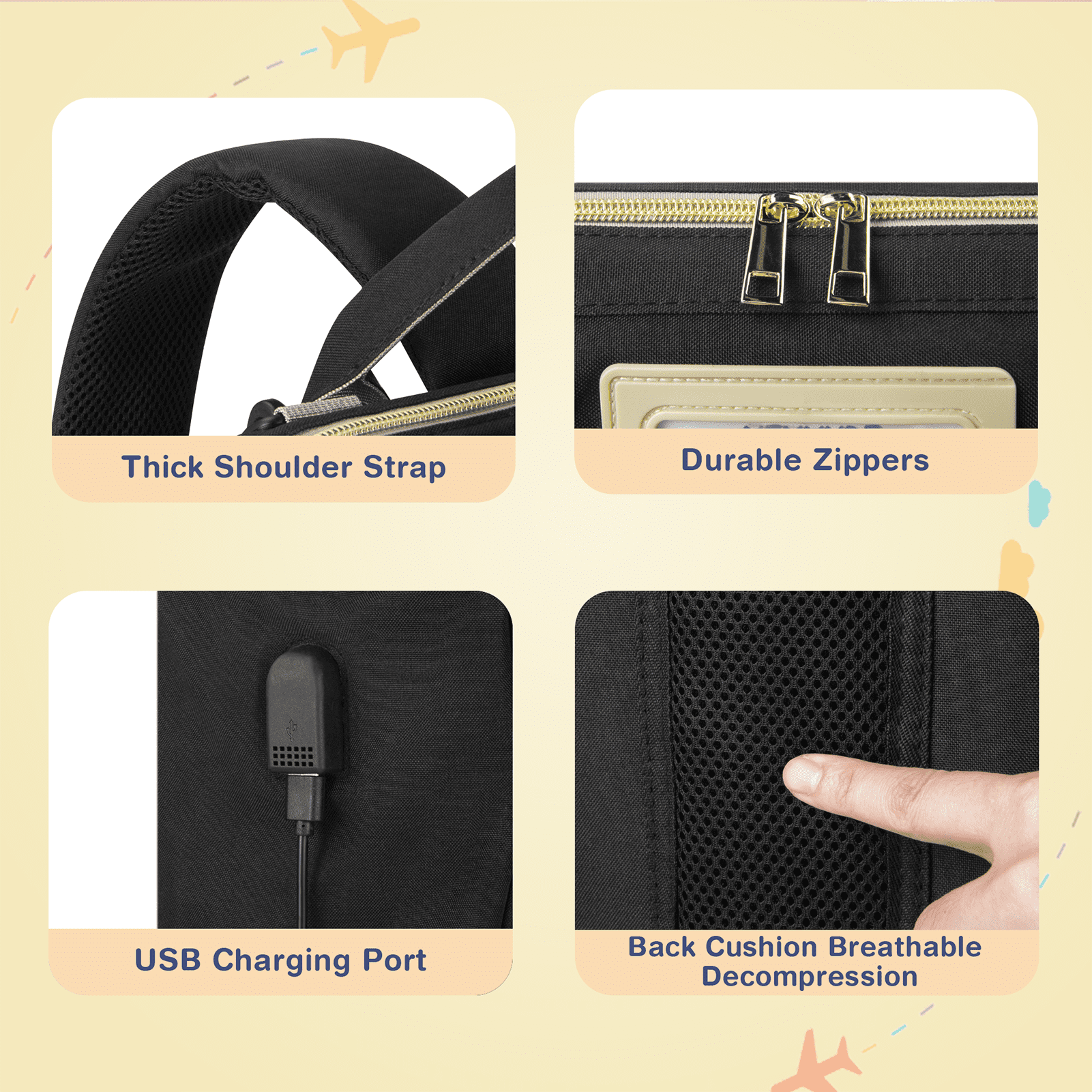 GPED Diaper Bag Backpack, Multifunctional Baby Changing Bag with Insulated Milk Bottle Pocket & Stroller Strap, Large Capacity Travel Backpack with USB Charging Port, Baby Bags for Boys Girls(Black)