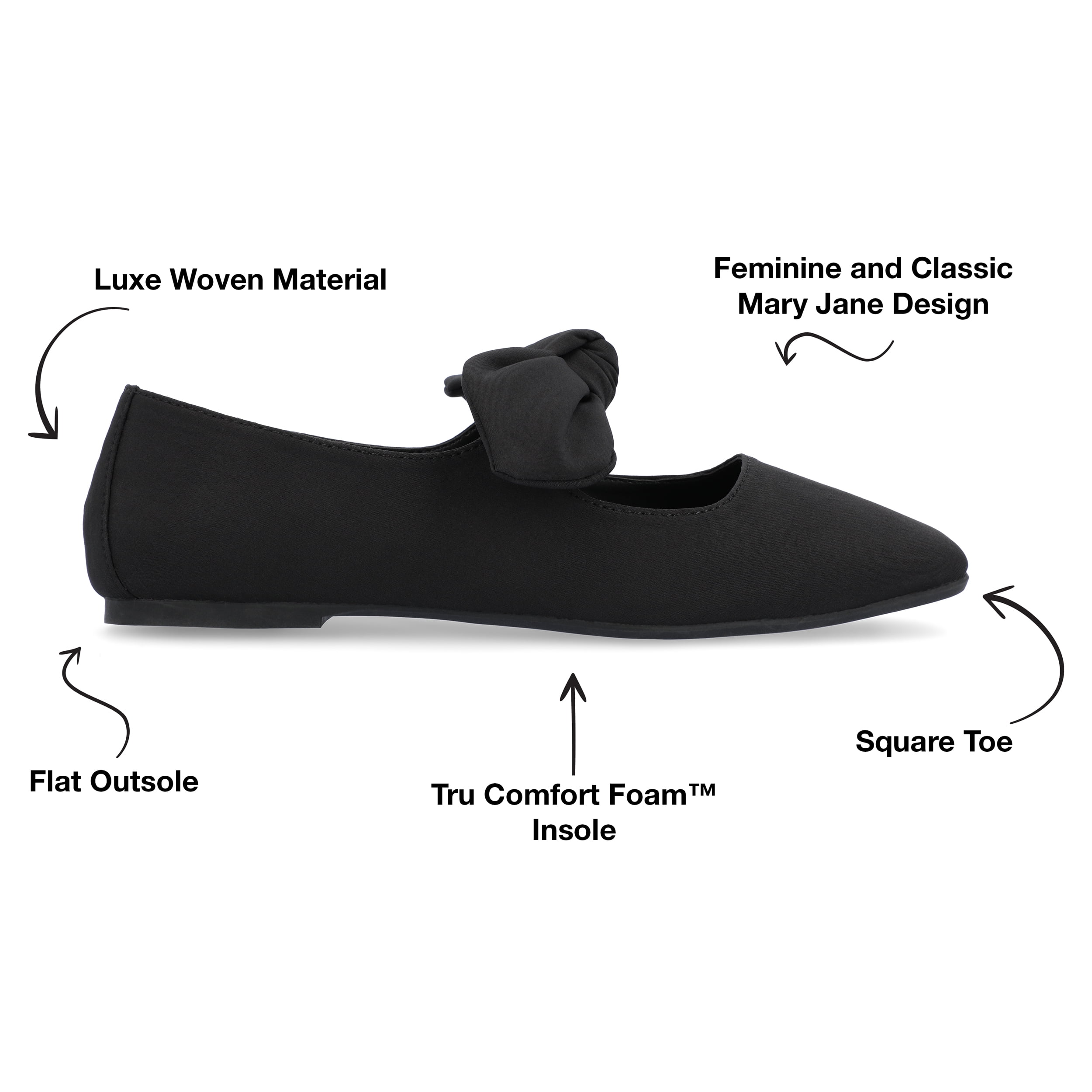 Journee Womens Seralinn Mary Jane Slip On Square Toe Dress Flats