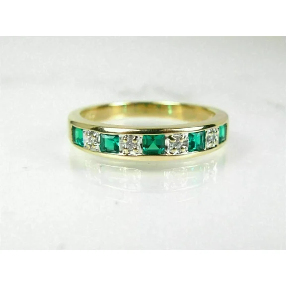 14k Yellow Gold Plated 2Ct Lab-Created Emerald & Diamond Eternity Band Ring