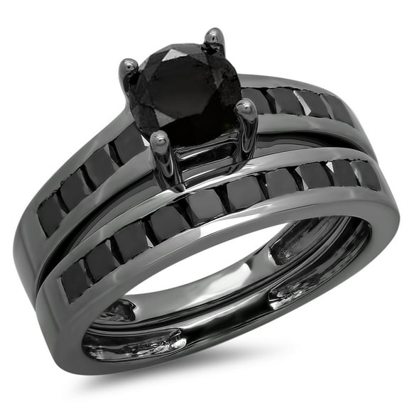 Dazzlingrock Collection 2.35 Carat (ctw) Black Rhodium Plated Silver Black Diamond Ladies Bridal Engagement Ring Set, Size 6