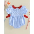 thumbnail image 5 of Baby Girls 4th of July Outfit Flag Firework Embroidery Short Sleeve Crew Neck Plaid Romper Ruffle Bowknot Bubble Bodysuit Summer Memorial Clothes, 5 of 9