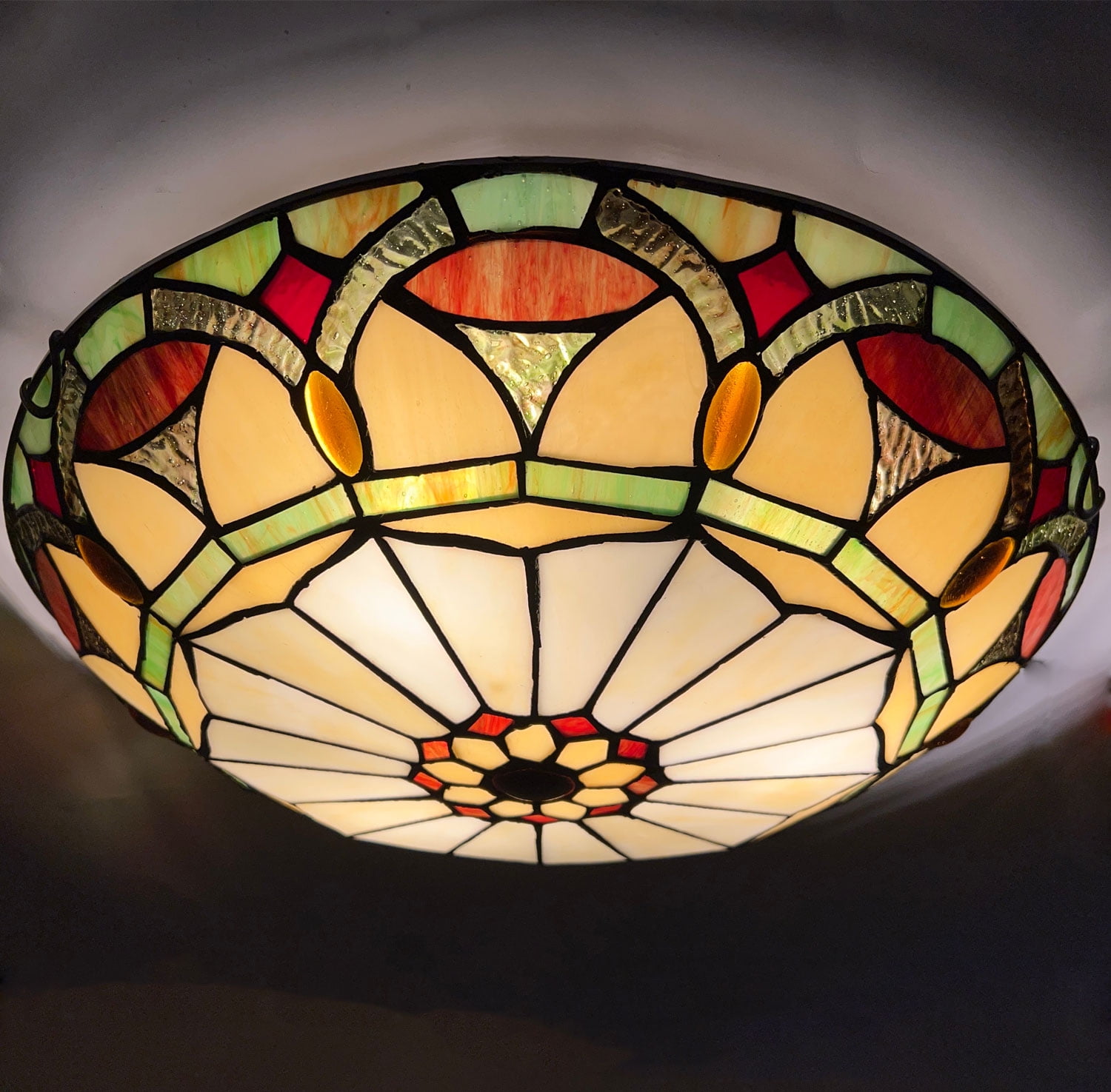 Tiffany Ceiling Lights, Stained Glass Ceiling Light 3-Lights 16 Inch Tiffany Flush Mount Ceiling Light Fixture for Bedroom Dining Living Room Entryway Foyer