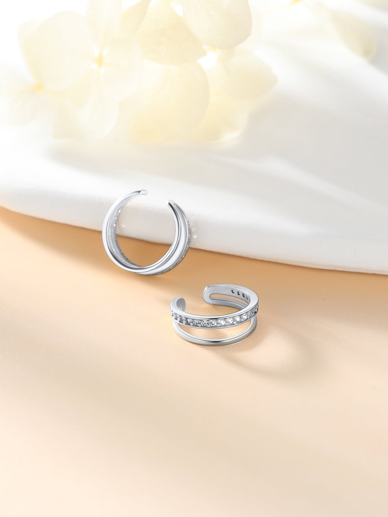Suplight 925 Sterling Silver White Gold Plated Ear Cuffs Earrings, Smooth-Surface & Zircon Huggie Clip On Cartilage Earrings for Women