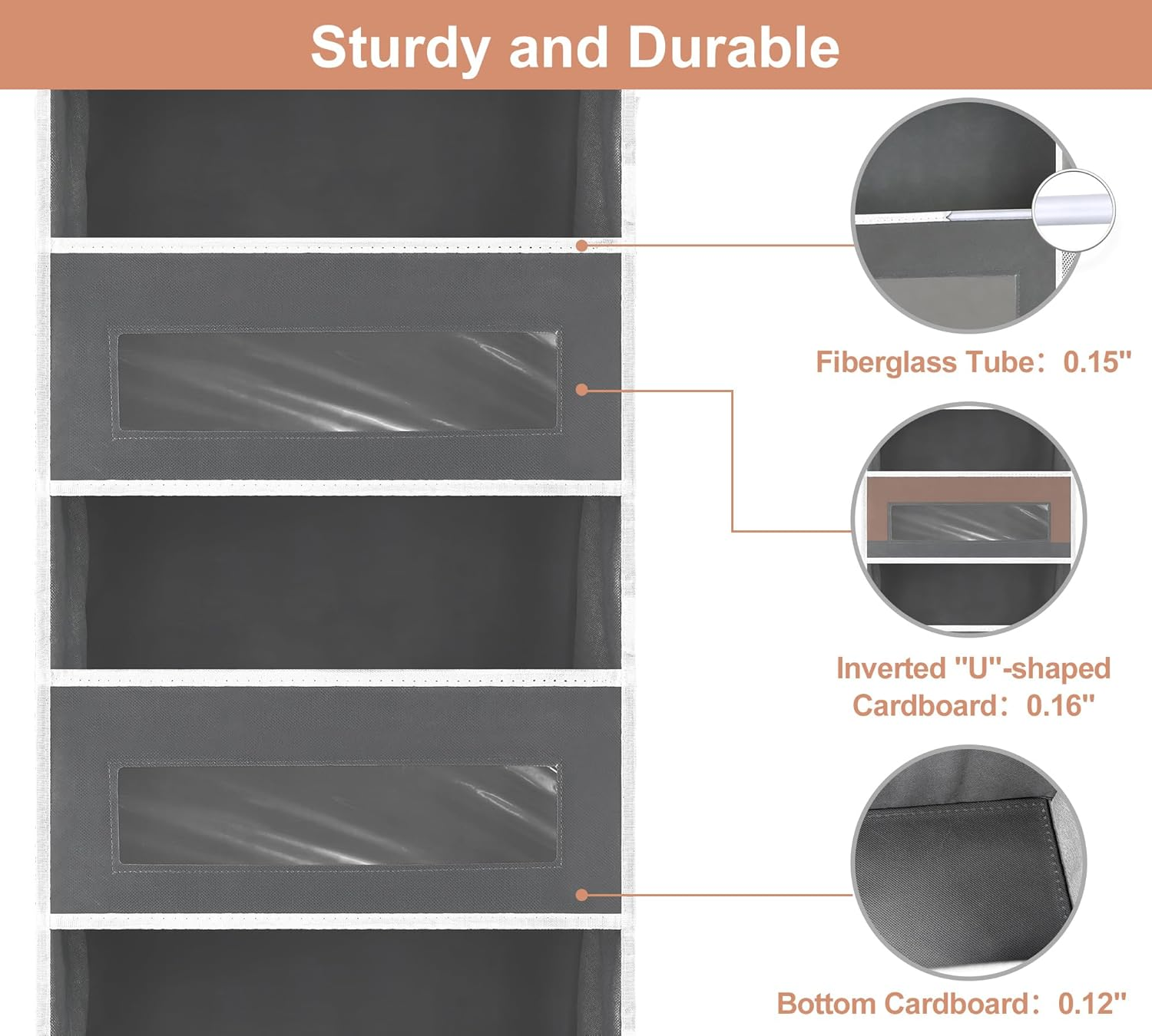 VONGEM Over-the-Door Organizer 5-Tier 2-Pack Grey photo 4