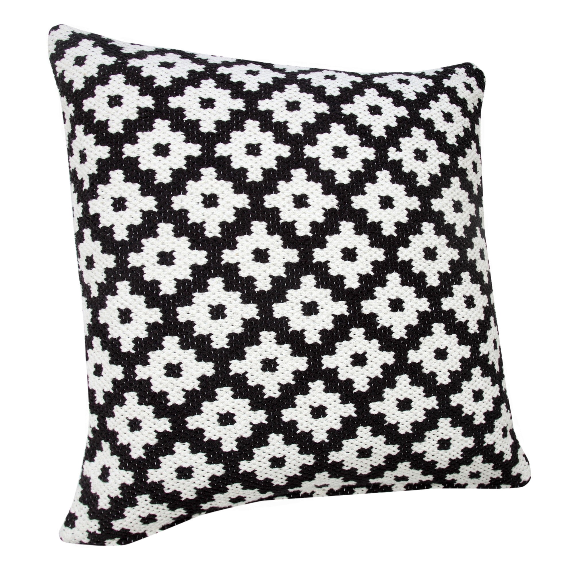 Harlow Hill Glenn 20" x 20" Diamond Cotton Blend Adult Decorative Feather Filled Pillow, Black/White