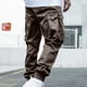 thumbnail image 5 of Pantalones largos para hombre, informales, lisos, con bolsillo, cintura elástica, para exteriores, con cordón ajustable, para trabajo, 5 of 5