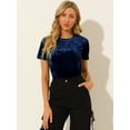 thumbnail image 2 of DARING DIVA Women's Velvet Blouse Tops Crew Neck Short Sleeve T-Shirt S Royal Blue, 2 of 6