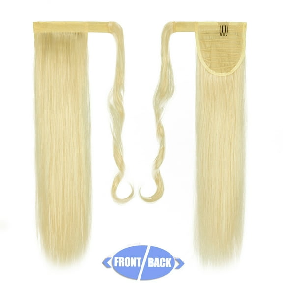 LELINTA Clip in Ponytail Hair Extensions Brown Curly Corn Wave Clip in Hair Pieces for Women Synthetic 20 Inch Long Natural Straight Ponytail Wrap Around Ponytail Black Hairpiece