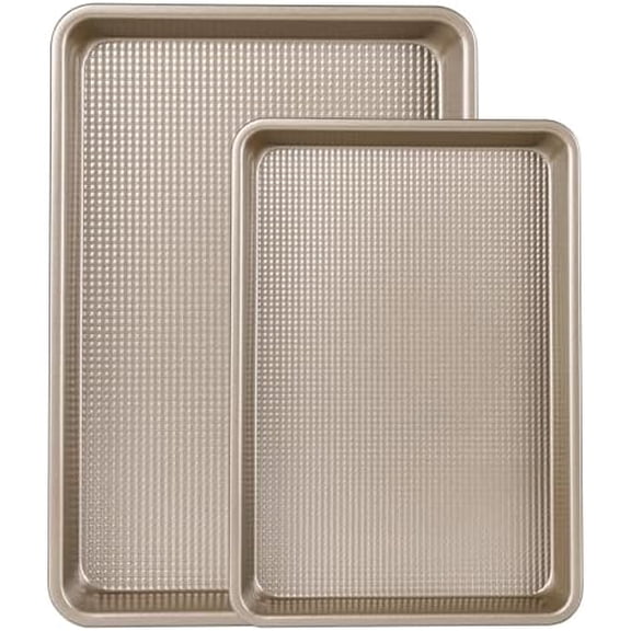 2 Piece Professional Baking Pan Set, Nonstick Bakeware Set, Heavy Duty Thick Cookie Sheets for Baking, 9x13in, 10x15in, Textured, Gold$$Home Decor, Kitchen, & Other