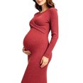 thumbnail image 7 of LOINRODI Womens Maternity Ribbed Midi Dress, Crewneck Stretchy Long Sleeve Bodycon Elegant Pregnancy Dress for Baby Shower Daily Wear Wine Size S, 7 of 7