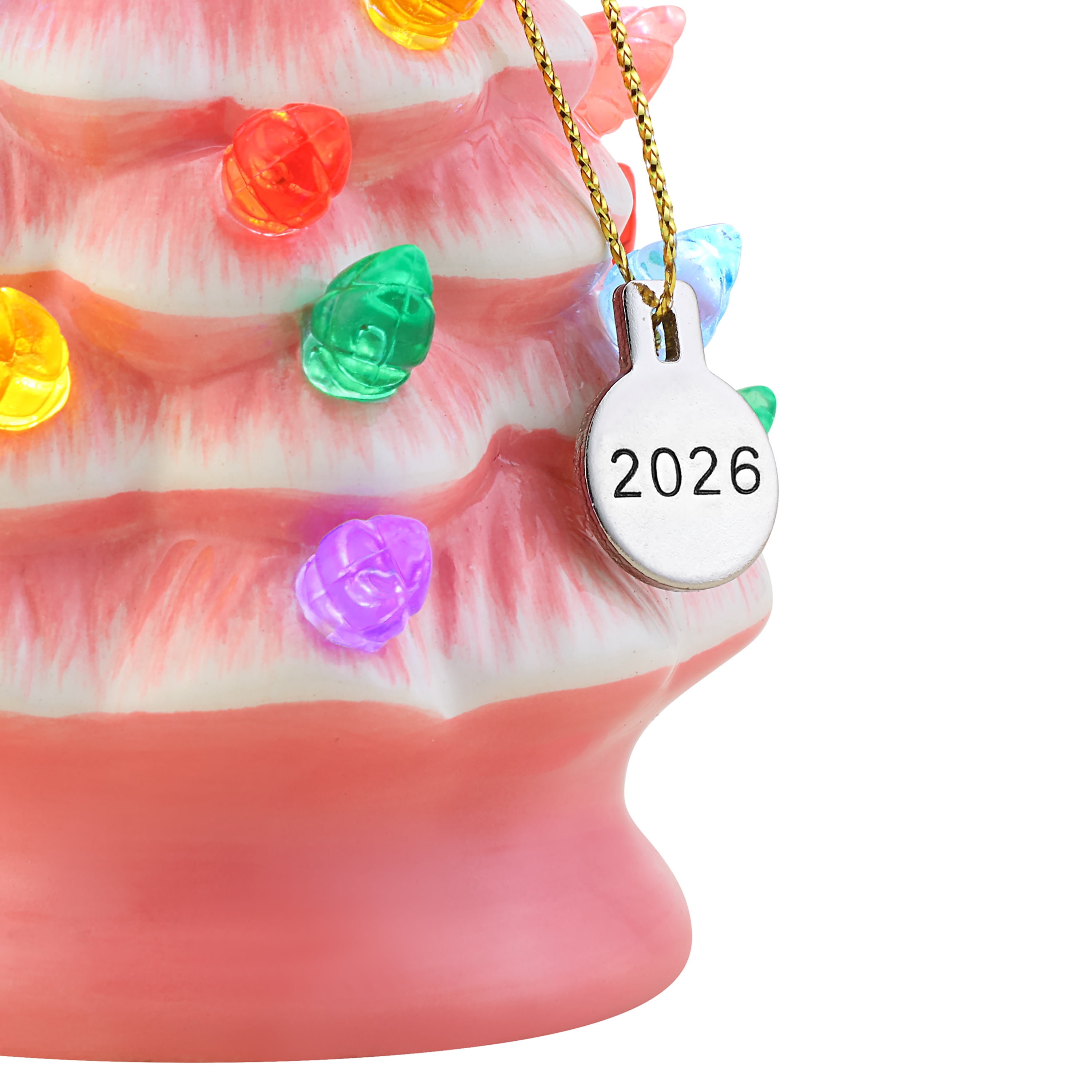 Mr. Christmas 4" Nostalgic Ceramic Lit Tree Ornament Decoration, Pink
