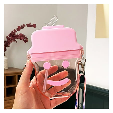 

iOPQO Cake Mould Summer Strap Plastic Straw Water Cup Creative Cute Ice Cream Popsicle Cup smiley ice cream popsicle cup pink Pink