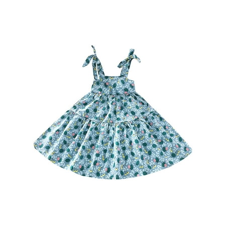 

Pfysire Kids Girls Floral Print Sleeveless Casual Princess Strap Dress Green 4T-5T