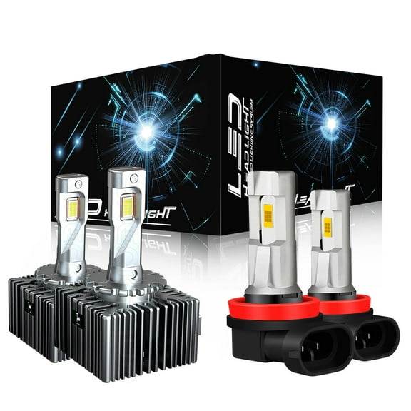 IHNZCB D1S/D1R High Low Dual Beams LED Headlights H11 Fog Light Bulbs Combo Kit Super Bright White 6000K 4x