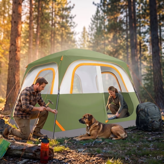 COBIZI 6 Person Camping Tent, Waterproof Family Cabin Tent with Rainfly & Mesh Windows, Easy Setup Lightweight Tent for Camping, Hiking, Beach & Outdoor, Green
