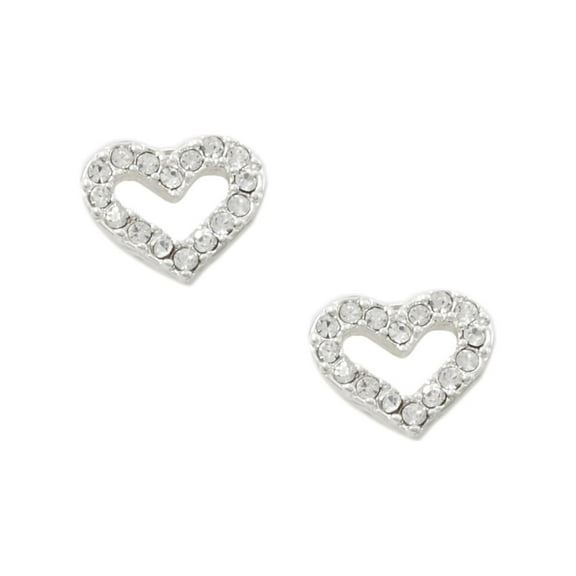 Silver Crystal Rhinestone Tiny Heart Shape Stud Earrings