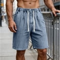 thumbnail image 5 of Vhkiploz Summer Denim Bermuda Shorts for Men's Drawstring Beachwear Board Shorts Solid Color Daily Wide Leg Running Shorts with Side Pockets, 5 of 7