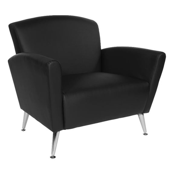 Club Chair in Dillon Black Bonded Leather with Chrome Legs KD