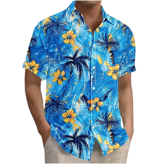 Njagoc3 Mens Fashion Casual Floral Print Hawaiian Shirt Short Sleeve Short Sleeve Lapel Shirt Blouse