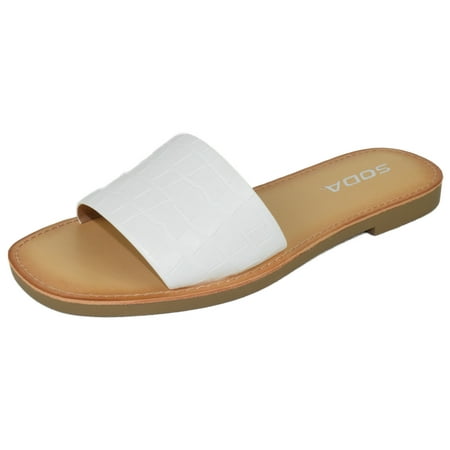 Soda Shoes Women Flip Flops Basic Plain Sandals Casual Slide Slippers Johana-S Crocodile White 7