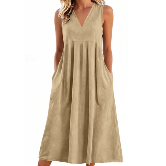 gakvbuo Summer Tank Dress For Women Casual V-Neck Pockets A-Line T-Shirt Dress Sleeveless Sundress Plus Size Maxi Dress