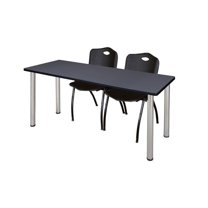 Regency 66" x 24" Training Table- Grey/ Chrome & 2 Stack Chairs- Black