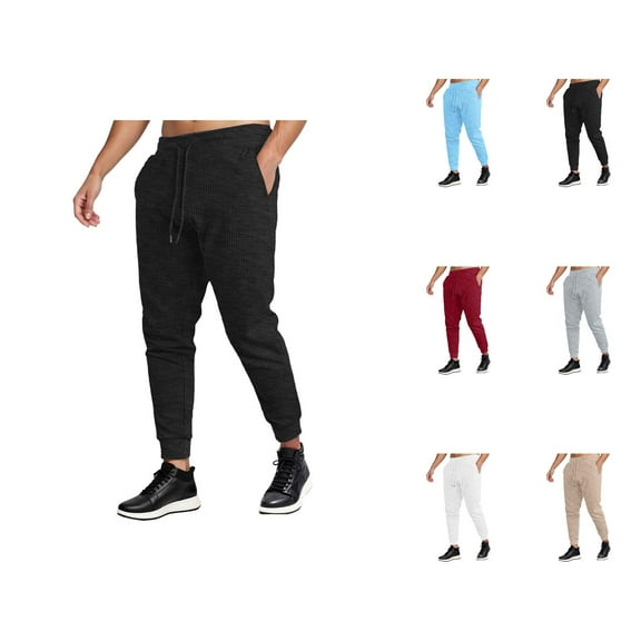 Sweatpants for Men 2025 Waffle Drawstring Fitness Workout Joggers with Pockets Mens Casual Pants Trousers