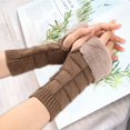 thumbnail image 4 of 1 Paire Femmes Gants Triangle Modèle Demi Doigt Bras Couverture Gants Automne Hiver Extensible Tricot Gants Sans Doigts pour l'Extérieur, 4 of 10