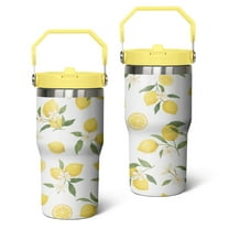 20 Oz Tumbler Yellow Lemon Tumbler with Lid and Straw, Birthday Gift Cup for Friend Women Men Coffee Travel Mug Thanksgiving Day Halloween Christmas Gift Water Bottle