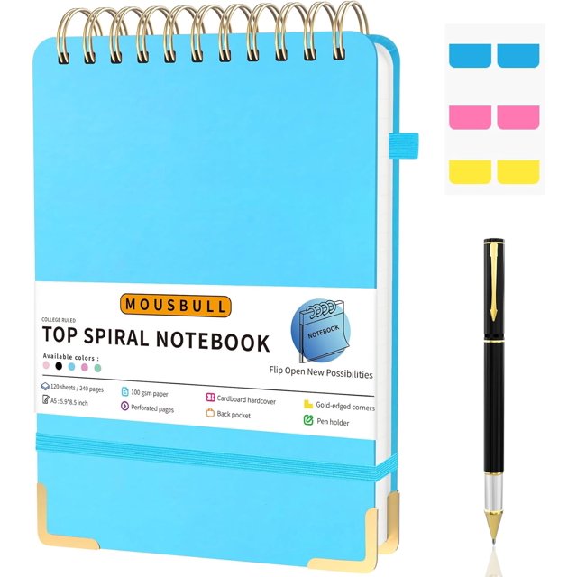 xianlin-Top Spiral Notebook, A5 Hardcover Top Bound Steno Pads, 240 Pages 100gsm College Ruled Left Handed Notebook Journal for Work, School, Meeting Writing - Blue, 5.9" x 8.5"