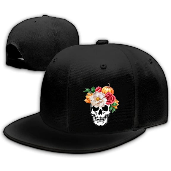 Skull Hat Flat Bill Hats for Men Boys Skeleton Cap USA American Flag Black Mens Snapback Hats Flat Brim Snap Backpack