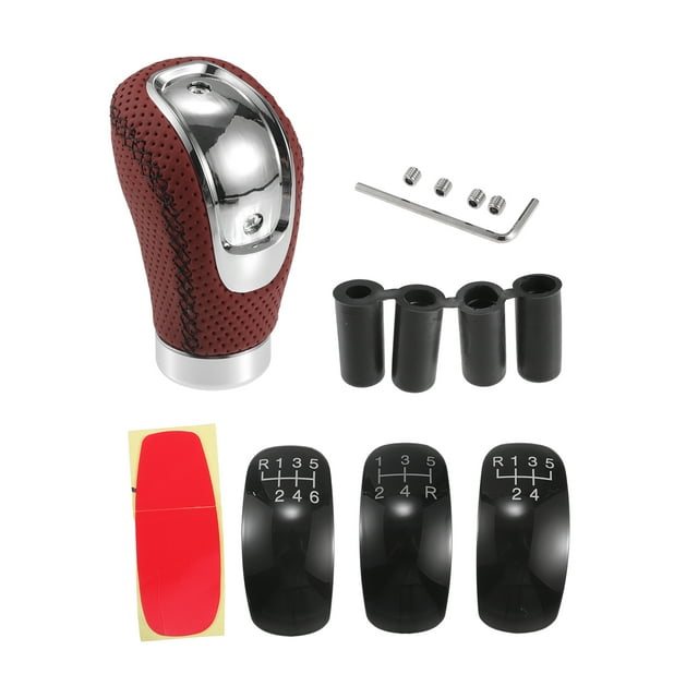 Perilla de cambio de marchas Unique Bargains de cuero sintético perforado para vehículos manuales de 5 y 6 velocidades con 4 adaptadores rojo y negro, 1 juego