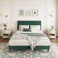 thumbnail image 6 of Full Size Upholstered Platform Bed Frame, Modern Fabric Headboard, Metal & Wood Support, Green, No Box Spring, 6 of 7