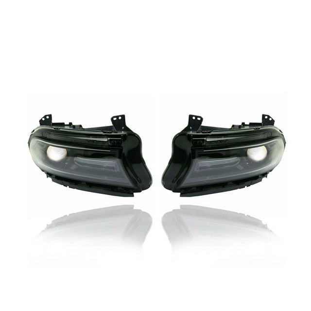 Headlight Assembly - Compatible/Replacement for '16-17 Dodge Charger SE/SXT/RT/Roadtrack/Scatpack-Only - Halogen With LED Daytime Running Light - Pair, Left + Right Set - 68294430AG, 68294431AF