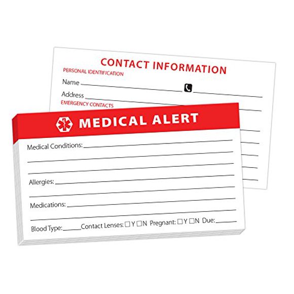 Medical Alert ID Wallet Card - 10 Pack for Emergencies Heavyweight Card Stock Bright Red Easy to Read Made in USA Could Save Your Life by Pill Thing