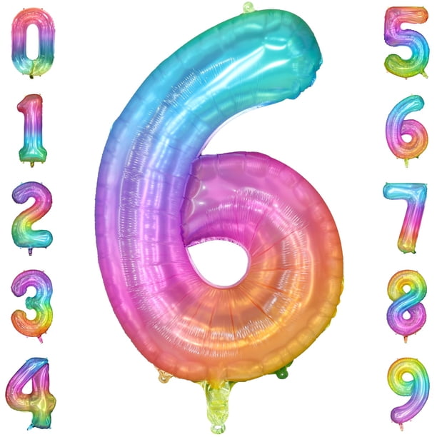 Globo de aluminio PatiCool Rainbow número 6 para fiesta de sexto cumpleaños