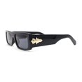 thumbnail image 3 of Mod Retro Narrow Rectangle Flat Top Plastic Buckle Jewel Hinge Sunglasses All Black, 3 of 4