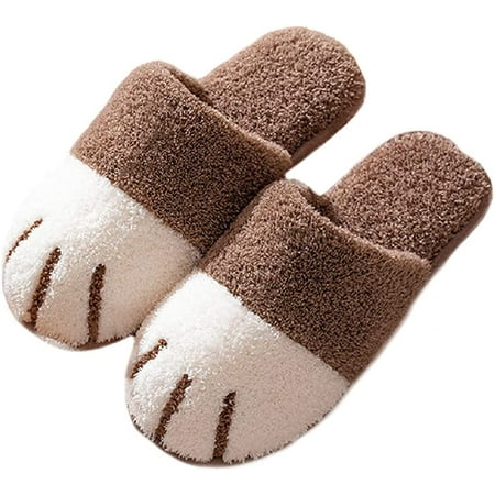 

PIKADINGNIS Cute women s cat paw plush slippers winter soft and warm indoor slippers home slippers
