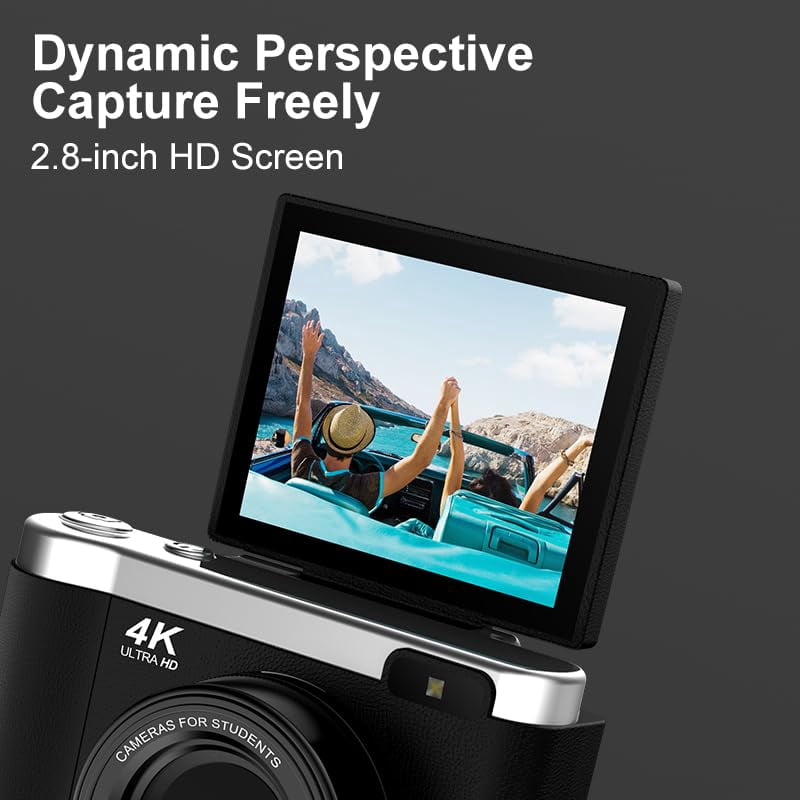Acuvar 4K Digital Camera for Photography with Autofocus, 48MP Vlogging Camera for YouTube, 64GB SD Card, 2.8" Flip Screen, Compact For Travel with 8X Zoom, Flash, Anti-Shake, Rechargeable Battery