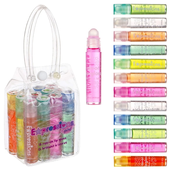 Set de brillo labial Roll On Expressions de 12 piezas con funda de transporte