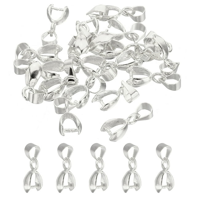 Unique Bargains Pendant Bail Clips, 20Pcs 5x14mm Metal Pendant Connector Clasp Buckle Silver White
