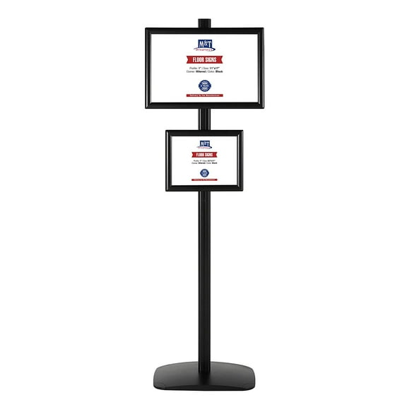 M&T Displays Free Standing Display Stand with 1 x (11x17) Frame and 1 x (8.5x11) snap Frame in Portrait/Landscape Position, Single Sided (Black)