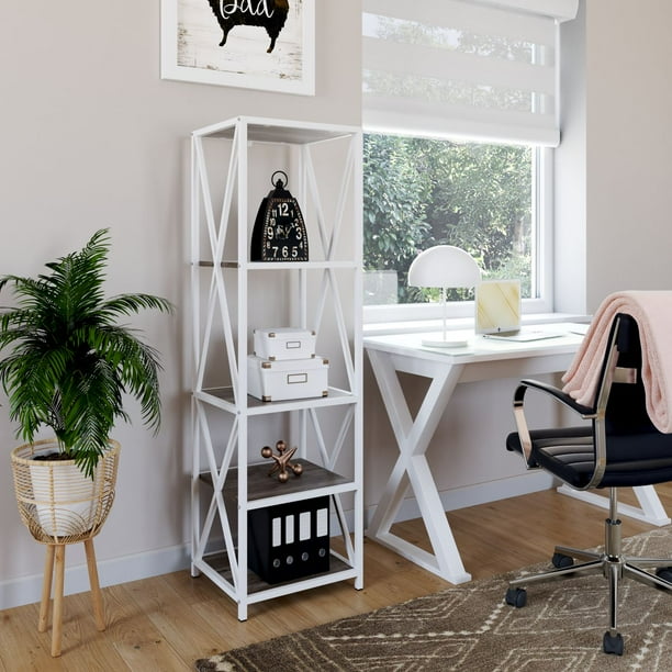 Woven Paths Charlie Farmhouse 4Shelf Bookcase, White/Grey Wash